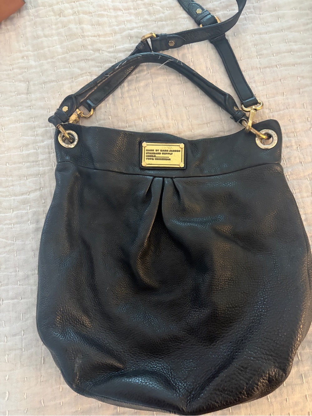 Marc by Marc Jacobs Black Pebbled Leather Shoulder Bag with Gold Hardware